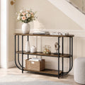 Fnova 63" Entryway Table, 3-Tier Narrow Console Table with Curved Metal Frame, Modern Vintage Sofa Table for Entrance, Living Room & Hallway, Rustic Brown