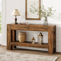 Fnova 63" Farmhouse Console Table with 2 Drawers, Long Sofa Table Behind Couch with Open Shelf, Entryway Table for Living Room, Foyer, Dark Brown