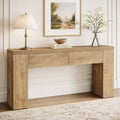 Fnova 63" Farmhouse Console Table with 2 Hidden Drawers, Long Sofa Table for Living Room, Brown