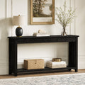 Fnova 63" Farmhouse Solid Wood Console Table with 2-Tier Shelf, Long Sofa Table for Behind Couch, Black