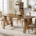 Fnova 63" Farmhouse Wooden Dining Table for 4-6, Rustic Rectangular Kitchen Table with Sturdy Legs for Home Kitchen, Dining Room, Brown