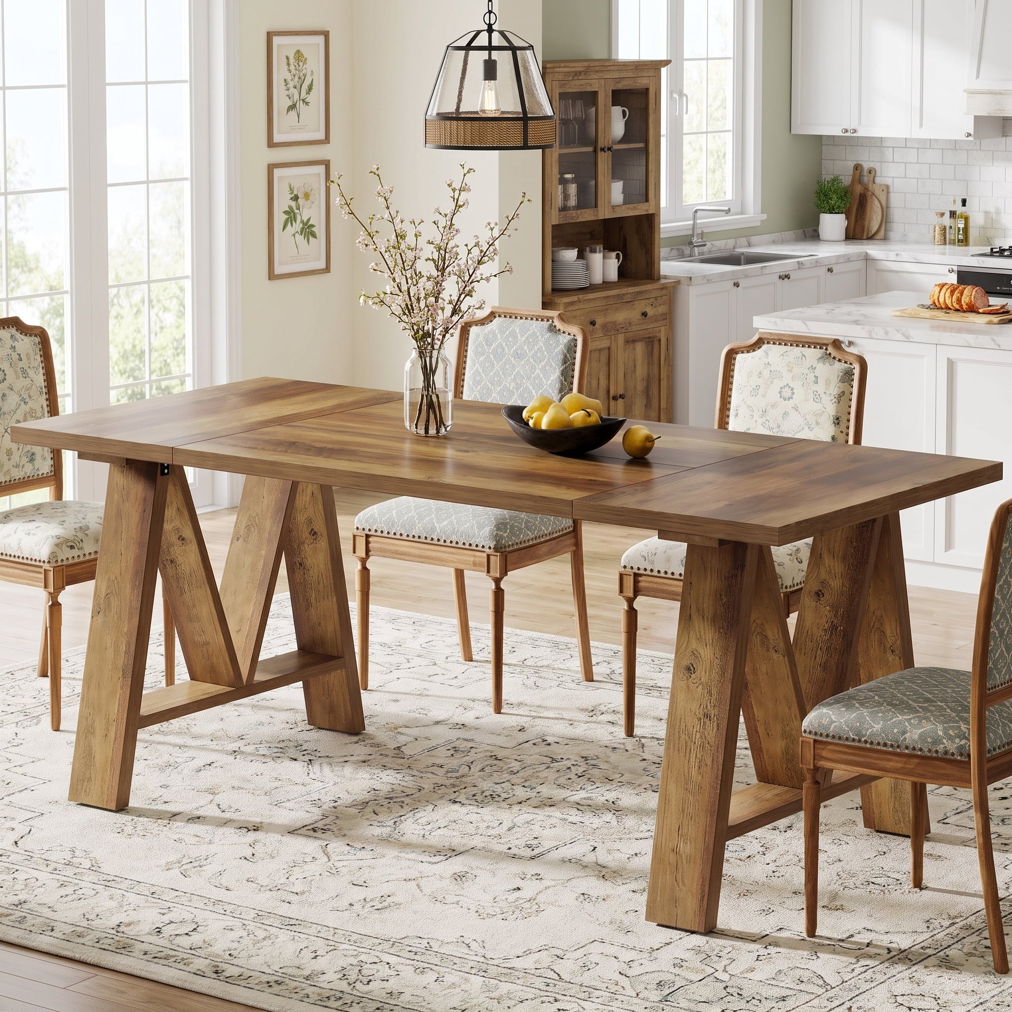 Fnova 63" Farmhouse Wooden Dining Table for 4-6, Rustic Rectangular Kitchen Table with Sturdy Legs for Home Kitchen, Dining Room, Brown