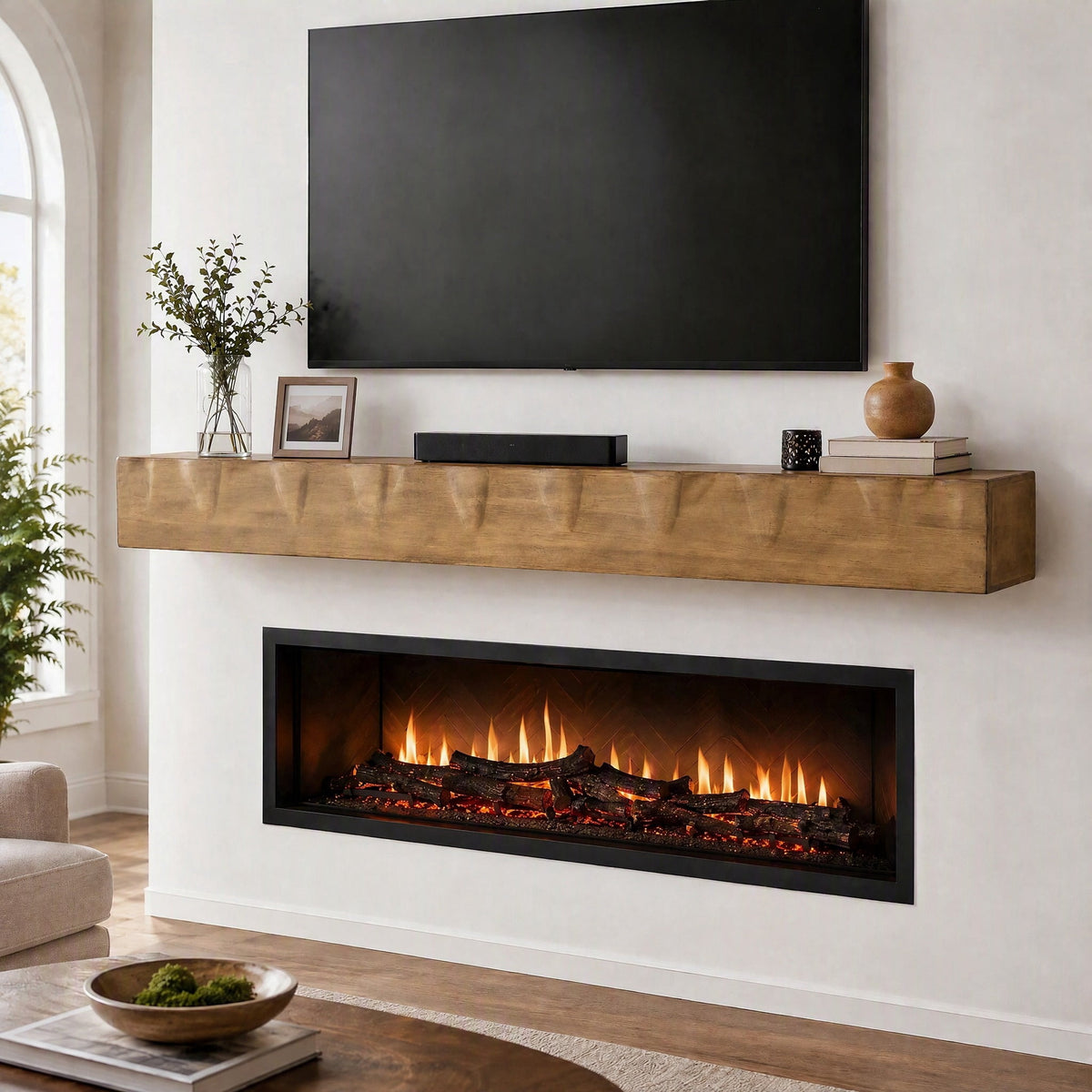 Fnova 63-Inch Solid Wood Floating Fireplace Mantel Shelf, Rustic Wooden Floating Shelf with Live Edge for Fireplace Wall, Living Room, Bedroom, Brown
