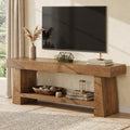 Fnova 63 Inch TV Stand for TVs up to 75", Farmhouse Entertainment Center with 2-Tier Open Storage Shelf, Long Wooden Media Console Table for Living Room, Bedroom, Rustic Brown