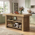 Fnova 63" Large Kitchen Island with Storage, 3-Tier Farmhouse Stationary Island Table with Large Worktop for Dining Room, Brown