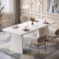 Fnova 63" Modern Dining Table for 4-6, Large Rectangle Kitchen Table with Double Robust Pedestal, Wooden Eating Furniture, White