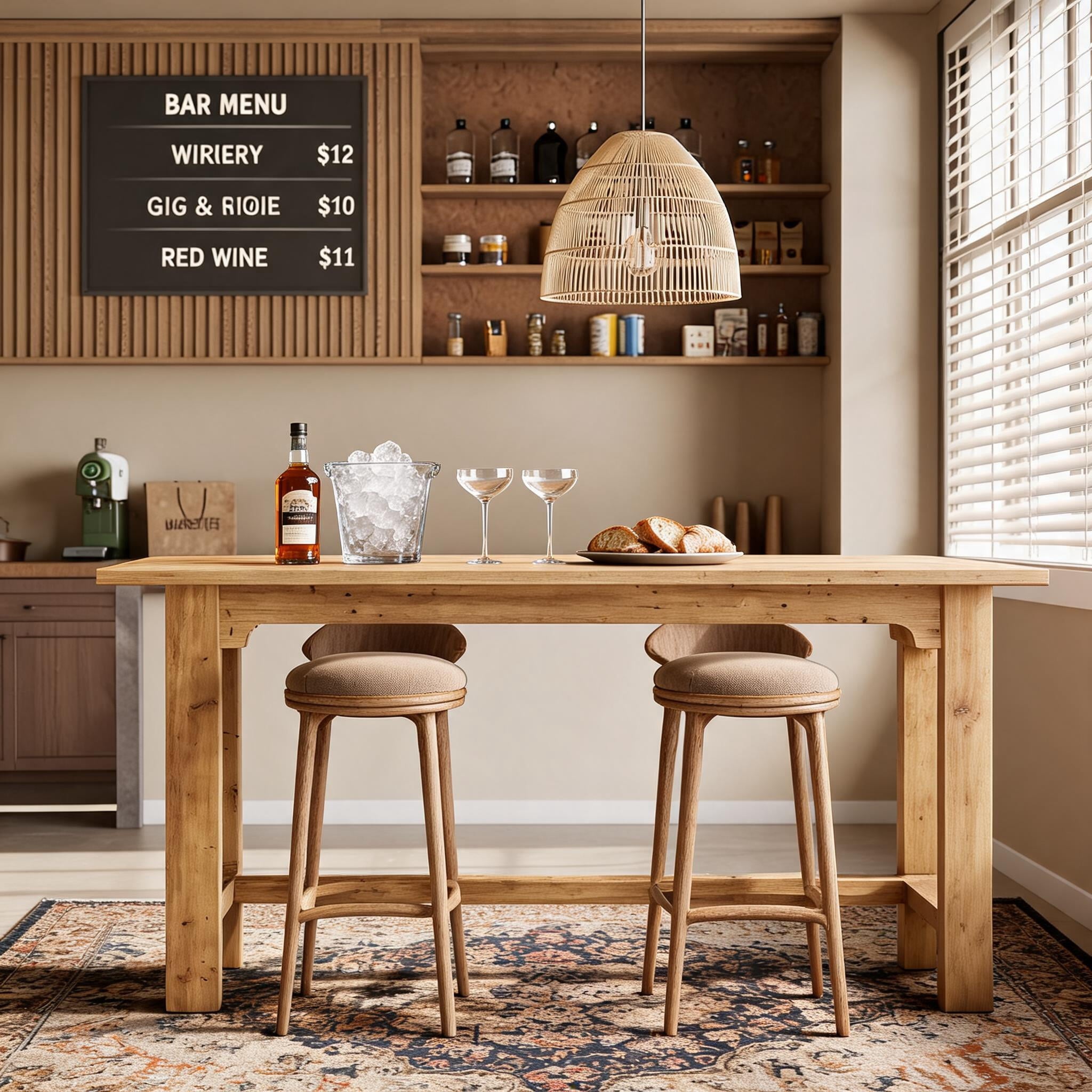 Fnova 63" Solid Wood Bar Height Table, Rectangle Counter Height Table High Top Pub Table for Home Bar & Kitchen, Brown
