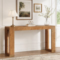 Fnova 63" Solid Wood Console Table, Farmhouse Sofa Table Behind Couch, Brown