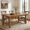 Fnova 63" Solid Wood Dining Table for 6, Farmhouse Rectangular Kitchen Table for Dining Room, Kitchen, Brown