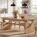 Fnova 63" Wooden Dining Table for 6, Large Farmhouse Rectangle Kitchen Table for Dining Room, Living Room, Brown