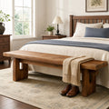 Fnova 63" Solid Wood Entryway Bench, Farmhouse End of Bed Seating, Extra Long Dining Bench for Kitchen Table, Brown