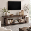 Fnova 63" Solid Wood TV Stand, 2-Tier Media Console with Open Storage, Farmhouse Entertainment Center for Living Room Bedroom, Rich Walnut Brown