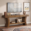 Fnova 63" Solid Wood TV Stand up to 75", Farmhouse Media Console Table with Storage, Low Entertainment Center for Living Room, Rustic Brown