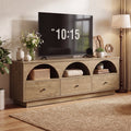 Fnova 63" TV Stand for TVs up to 65 Inch, Mid-Century Modern Entertainment Center with 3 Drawers, 3 Arched Open Shelves & Cable Management, Wooden Media Console Cabinet, Natural Brown