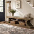 Fnova 63" Wooden Shoe Storage Bench, 3-Tier Entryway Bench with Shoe Rack for Living Room, Easy Assembly, Brown