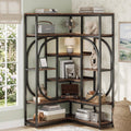 Fnova 69" Large Industrial Corner Bookshelf, 7-Shelf Tall L-Shaped Corner Bookcase with Storage, Metal Frame Display Rack for Home Office, Rustic Brown