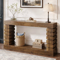 Fnova 70.8" Long Console Table with Storage, Wooden Living Room Table, Farmhouse Sofa Table Couch Table for Hallway, Entrance, Foyer, Brown