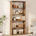 Fnova 70.8" Solid Wood Bookshelf, 5 Tier Farmhouse Bookcase with Open Storage Shelves, Freestanding Bookcase for Living Room, Bedroom, Home Office, Brown