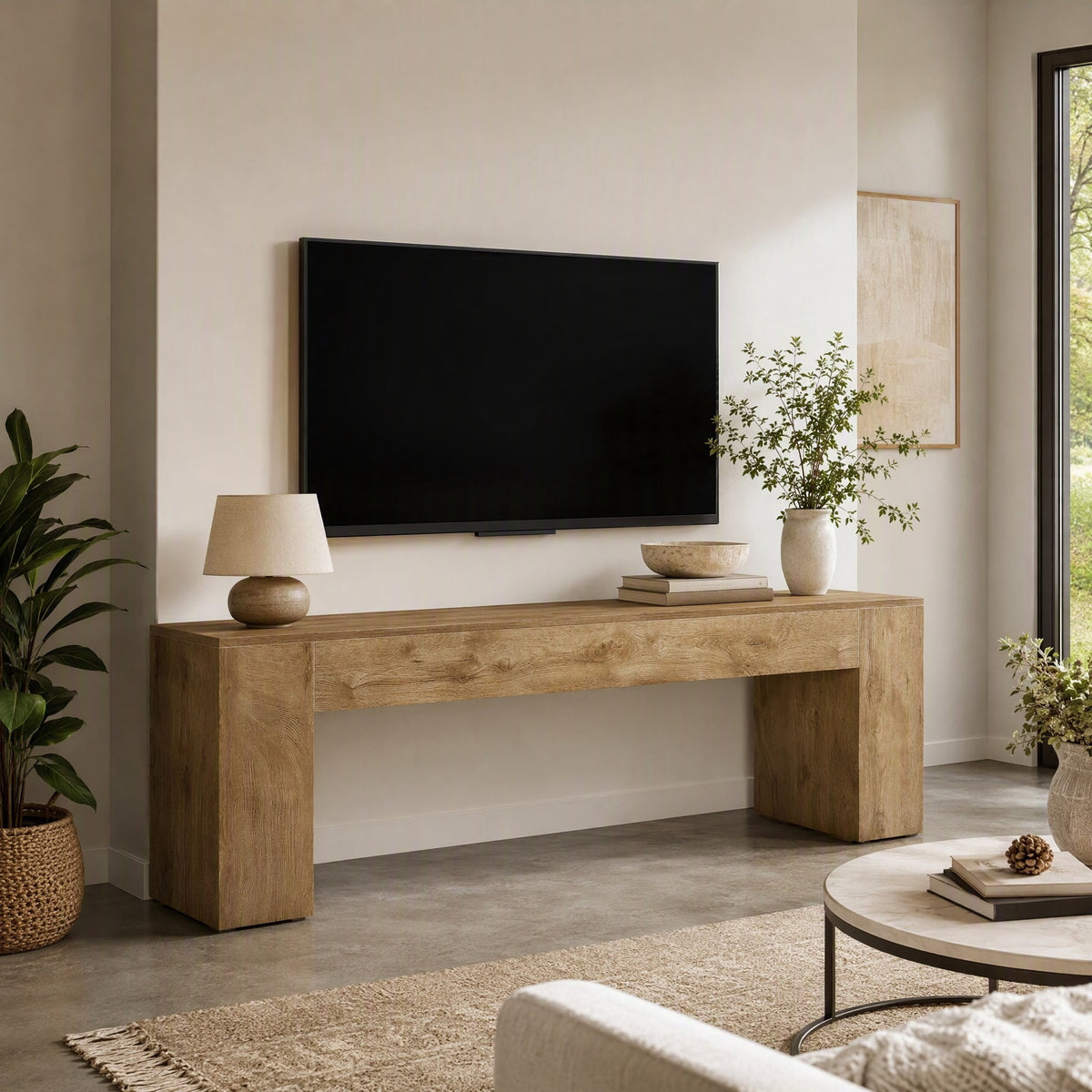 Fnova 70.8" TV Stand, Wooden Entertainment Center for TVs up to 80 Inches, Low Profile Media Console Table with Open Storage, Modern Chic TV Cabinet for Living Room, Bedroom, Apartment, Rustic Brown