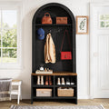 Fnova 70.87" Arched Hall Tree with Shoe Bench & Shoe Storage, 4-in-1 Tall Coat Rack with 4 Hooks & Storage Cubbies for Entryway, Hallway, Black£¦ Brown