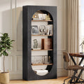 Fnova 70.87 Tall Arched Bookcase, 5-Tier Modern Bookshelf Display Cabinet with Storage for Living Room, Home Office, Black