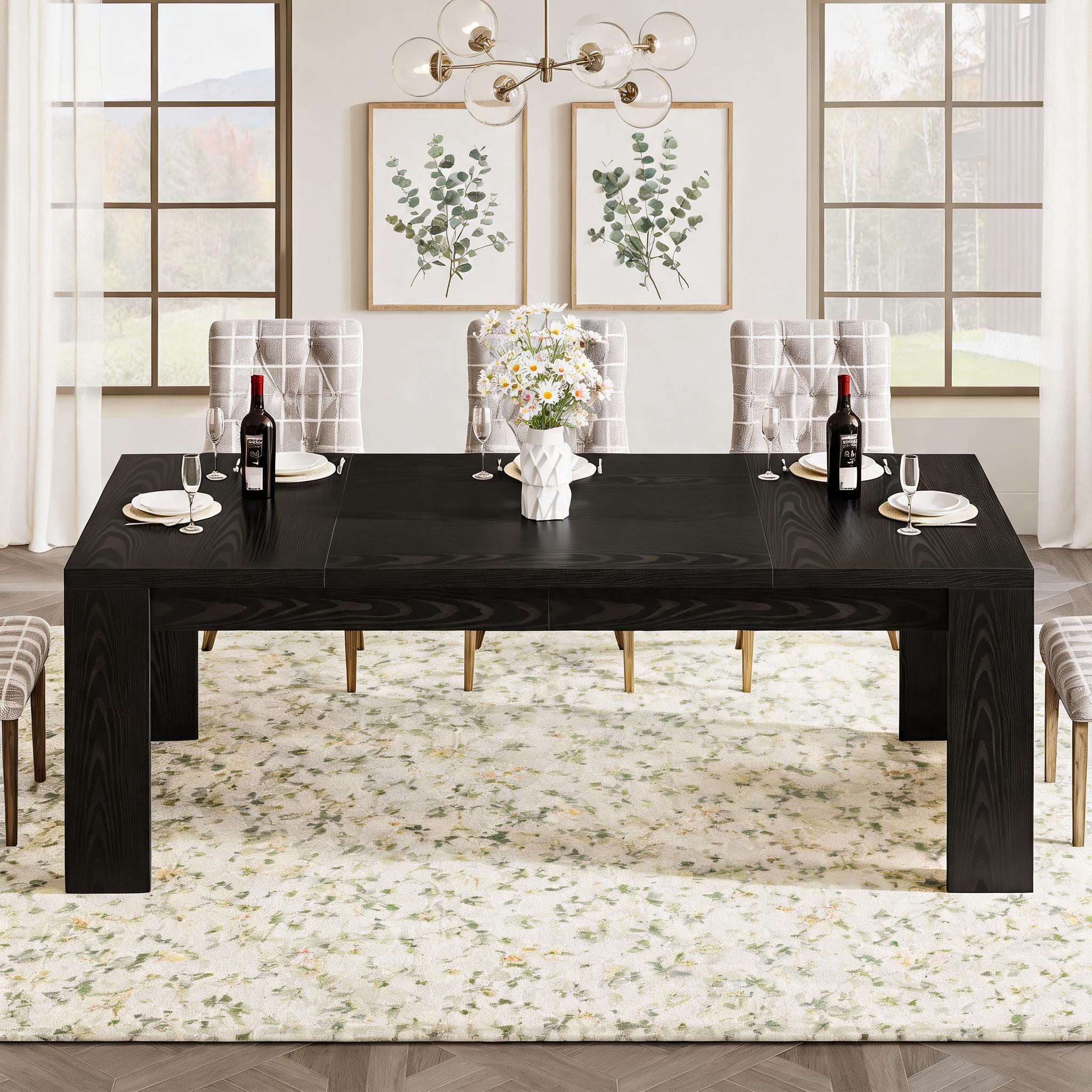 Fnova 70.9" Farmhouse Dining Table for 6-8 People, Large Wood Rectangle Sturdy Kitchen Table Modern Dining Room Furniture, Black