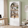 Fnova 71" Arched Bookcase with Storage Cabinet, 6-Tier Tall Bookshelf with Doors, Modern Freestanding Display Shelf for Living Room, Bedroom, Home Office, White