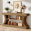 Fnova 71" Long Console Table with Storage, 3-Tier Farmhouse Sofa Table Behind Couch for Entrance, Hallway, Foyer, Living Room, Brown