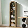 Fnova 74.8" Open Arch Bookcase, 6-Tier Display Storage Shelf, Space-Saving Farmhouse Bookshelf for Living Room, Bedroom, Home Office, Brown