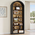 Fnova 8-Tier 78.7" Tall Arched Bookcase, Wooden Open Bookshelf Display Shelf for Living Room Bedroom Office Library, Black