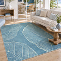 Fnova Boho Leaf Print 5x7 Area Rugs for Living Room, Blue Modern Washable Rug for Bedroom Dining Room, Soft Non-Slip Low Pile Large Indoor Carpet for Office Playroom, Oeko-Tex Certified
