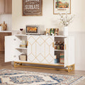 Fnova Buffet Cabinet with 4 Doors, 59" Kitchen Sideboard Storage Cabinet, Modern Coffee Bar Cabinet for Dining Room, White & Gold