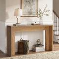 Fnova Farmhouse Console Table, 55" Wooden Sofa Table for Entryway, Brown