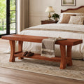 Fnova Farmhouse Solid Wood Storage Bench, Long Dining Seat, Easy Assembly, Red Brown
