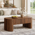 Fnova Fluted Lift Top Oval Coffee Table with Storage, 47" Lift Up Tabletop Center Table with Hidden Compartments for Living Room, Rustic Brown