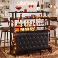 Fnova Home Bar Table with Storage, 44" Counter Height Pub Table with Upholstered & Metal Front Footrest, Black