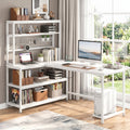 Fnova 55" L-Shaped Craft Desk with Storage, Reversible Study Writing Table with Wireless Charging for Adults, White