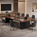 Fnova Large 8ft Conference Table for 8-10 People, Modern Business Seminar Furniture for Conference Room, Brown & Black