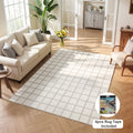 Fnova Modern Plaid 5x7 Cream Area Rugs for Living Room, Checkered Washable Bedroom Dining Room Rug