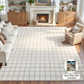 Fnova Modern Plaid 8x10 Cream Living Room Bedroom Area Rug, Large Soft Washable Non-Slip Rugs for Dining Room, Home Office Decor