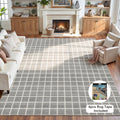 Fnova Modern Plaid 8x10 Grey Living Room Bedroom Area Rug, Large Soft Washable Non-Slip Rugs for Dining Room, Home Office Decor, Kids Playroom