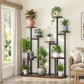 Fnova Multi-Tiered 11 Potted Plant Stand, Metal Flower Holder Planter Organizer for Garden Balcony Living Room, Rustic Brown