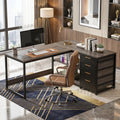 Fnova 59" Reversible L-Shaped Executive Desk with Drawers, Corner Desk with Shelves, Office Desk Writing Table Workstation for Home Office, Grey