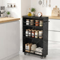 Fnova Slim Storage Cart, 4-Tier Rolling Kitchen Cart, Slide Out Narrow Utility Side Table for Bedroom, Bathroom, Laundry, Black & White