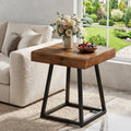 Fnova Solid Wood End Table, 19.7" Square Side Table with Metal Frame, Industrial Nightstand for Living Room, Bedroom, Small Spaces