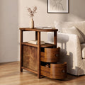 Fnova Solid Wood End Table with 2 Drawers and Open Shelf, Fully Assembled Narrow Side Table, Vintage Brown Nightstand for Living Room, Bedroom, Sofa Side