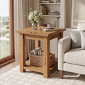 Fnova Solid Wood Farmhouse End Table, 2-Tier Square Side Table with Storage Shelf for Living Room Bedroom Small Spaces, Brown