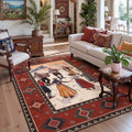 Fnova Southwestern 5x7 Rust Red Area Rugs for Living Room Bedroom, Boho Tribal Washable Dining Room Rug, Soft Non-Slip Low Pile Indoor Carpet for Rustic Cabin Lodge Playroom, Oeko-Tex Certified