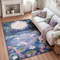 Fnova Washable 5x7 Area Rugs for Living Room, Soft Swan Print Purple Bedroom Rug, Non-Slip Low Pile Boho Floral Indoor Carpet for Nursery Dorm Kids Playroom, Purple/5x7