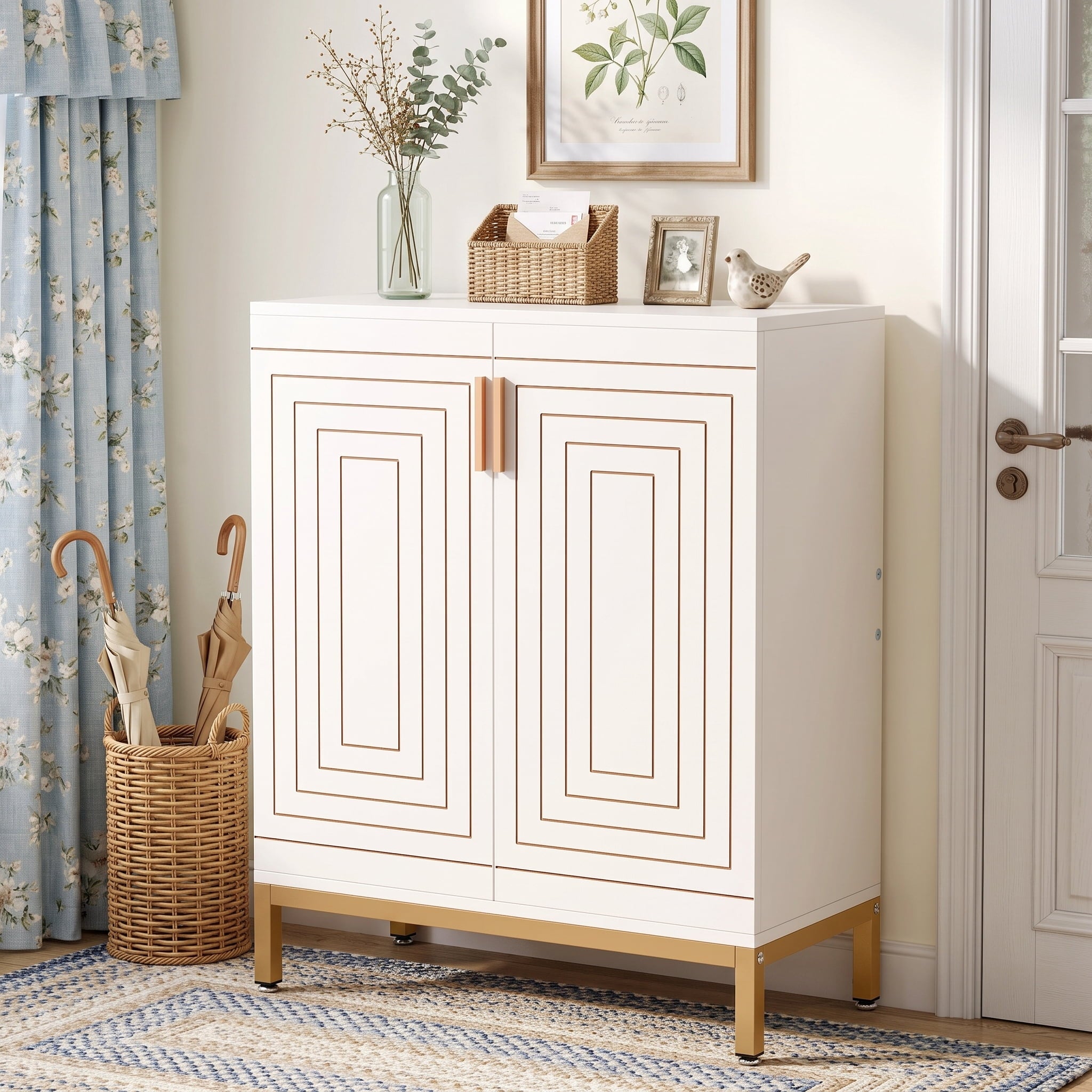 Fnova 5-Tier Shoe Cabinet with Doors, 20 Pairs Farmhouse Shoe Organizer for Entryway, White